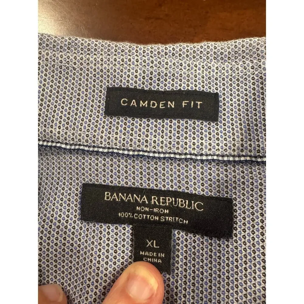 Banana Republic Camden Fit XL Non-Iron Cotton Dress Shirt Blue Print Stretch 17”